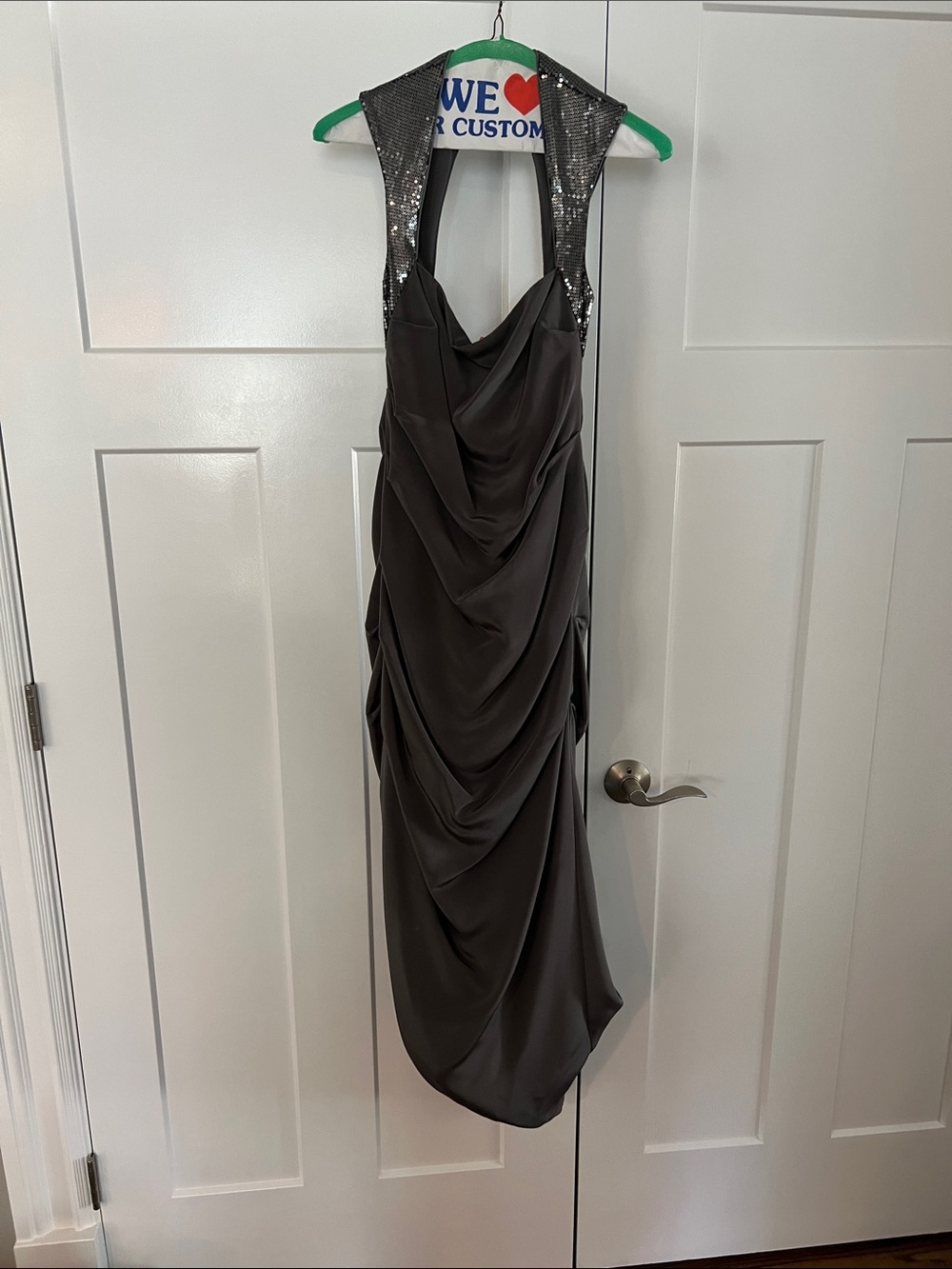 Nicole Miller Charcoal  Draped Cocktail Dress with Sequin Accent